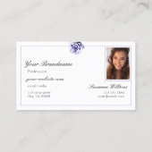 Carte De Visite Floral Bleu et Blanc Cute Rose Initiales Photo (Dos)