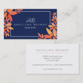 Carte de visite floral bleu et orange de la marine (Devant / Derrière)