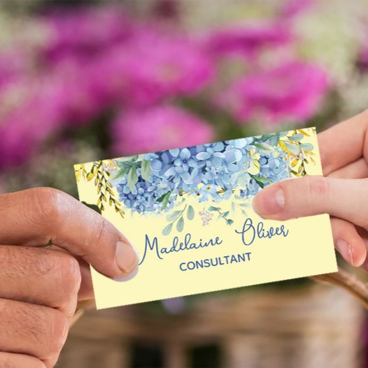 Carte De Visite Floral Bleu Jaune Moderne Chic