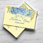 Carte De Visite Floral Bleu Jaune Moderne Chic