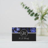 Carte de visite Floral bleu monogramme (Debout devant)