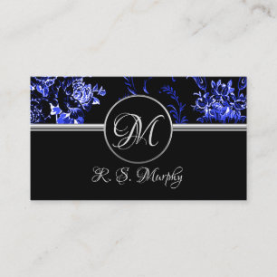 Carte de visite Floral bleu monogramme