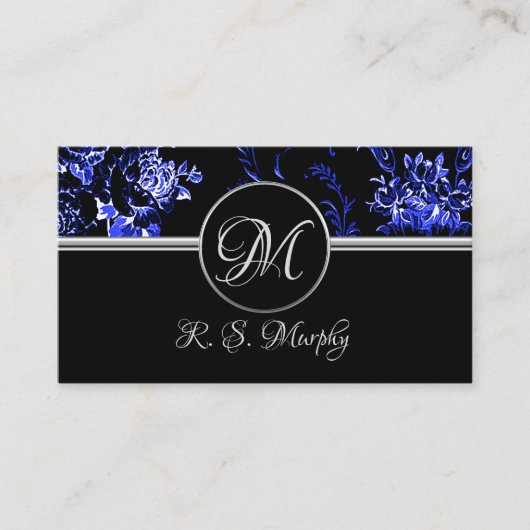 Carte de visite Floral bleu monogramme (Devant)