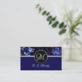Carte de visite Floral bleu monogramme 2 (Debout devant)