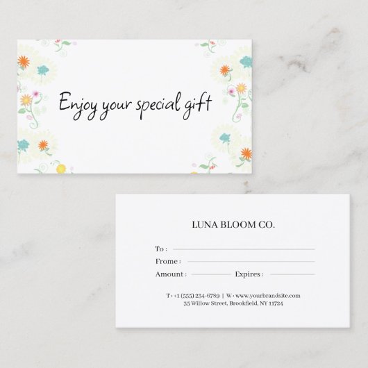 Carte De Visite Floral Business Gift Certificate Card (Devant / Derrière)