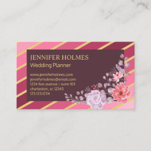 Carte de visite floral Chic Rose Gold Stripes
