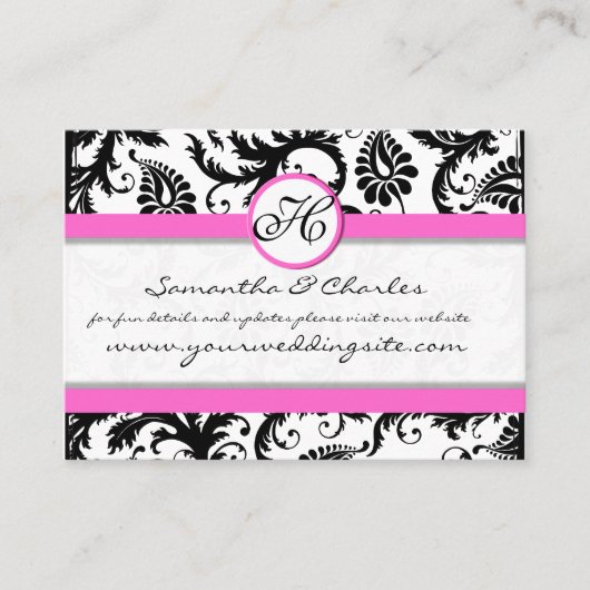 Carte De Visite Floral Damas noir et blanc avec finition rose (Devant)