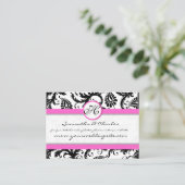 Carte De Visite Floral Damas noir et blanc avec finition rose (Debout devant)