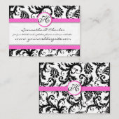 Carte De Visite Floral Damas noir et blanc avec finition rose (Devant / Derrière)