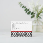 Carte De Visite Floral Damas noir et blanc avec ruban rouge (Debout devant)