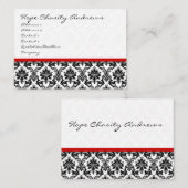 Carte De Visite Floral Damas noir et blanc avec ruban rouge (Devant / Derrière)