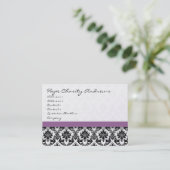 Carte De Visite Floral Damas noir et blanc avec ruban violet (Debout devant)