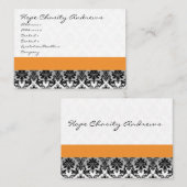 Carte De Visite Floral Damas noir et blanc avec ruban violet (Devant / Derrière)