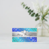 Carte De Visite Floral Damask Blue Sea Bijoux en argent (Debout devant)