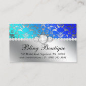 Carte De Visite Floral Damask Blue Sea Bijoux en argent (Dos)