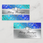 Carte De Visite Floral Damask Blue Sea Bijoux en argent (Devant / Derrière)