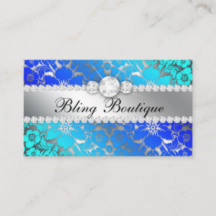 Carte De Visite Floral Damask Blue Sea Bijoux en argent