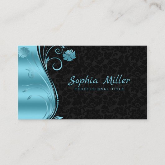 Carte De Visite Floral Damask Blue Swirl (Devant)