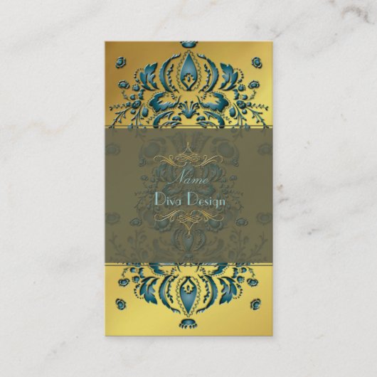 Carte de visite Floral Damask or Turquoise (Devant)