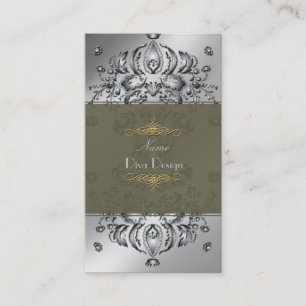 Carte de visite Floral Damask ton argent