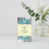 Carte De Visite Floral Damask Turquoise/Faux Silver (Debout devant)