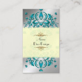 Carte De Visite Floral Damask Turquoise/Faux Silver (Devant)
