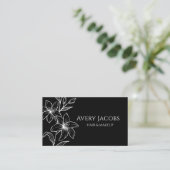 Carte De Visite Floral de Boho noir et blanc moderne unique (Debout devant)