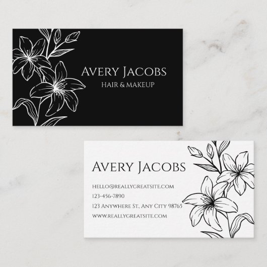 Carte De Visite Floral de Boho noir et blanc moderne unique (Devant / Derrière)