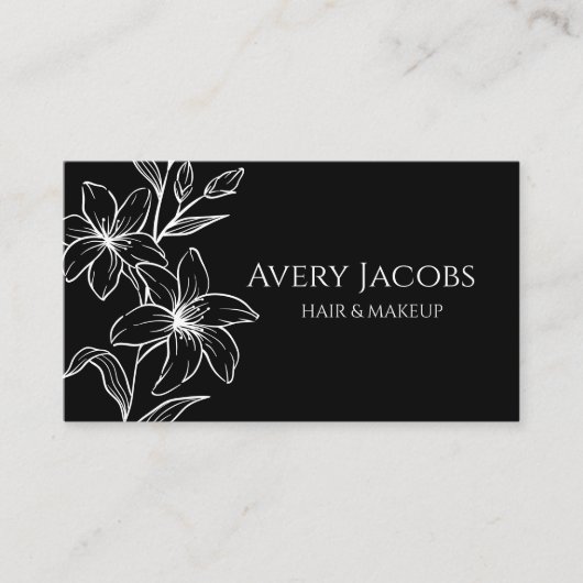 Carte De Visite Floral de Boho noir et blanc moderne unique (Devant)