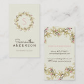 Carte de visite floral de guirlande de monogramme (Devant / Derrière)