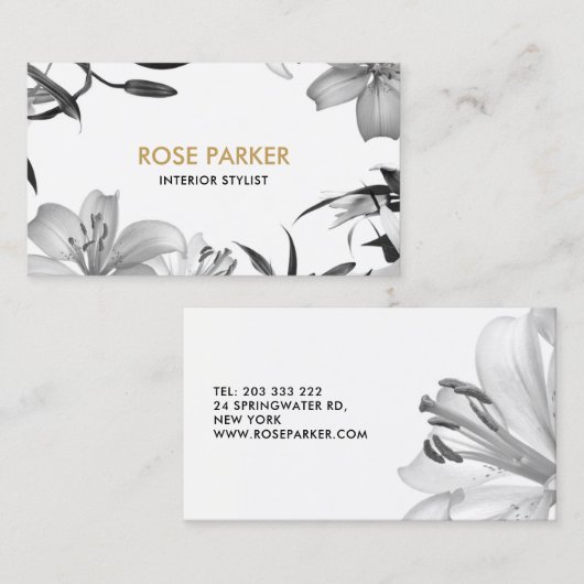 Carte de visite floral de lis (Devant / Derrière)