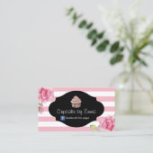 Carte De Visite Floral doux de rayures roses modernes de (Debout devant)