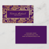 Carte de visite floral élégant de prune et d'or (Devant / Derrière)