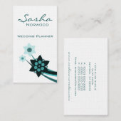Carte de visite floral funky, Turquoise (Devant / Derrière)