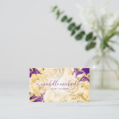 Carte De Visite Floral Gold Purple Script moderne (Debout devant)