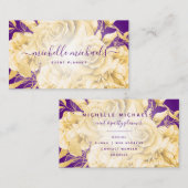Carte De Visite Floral Gold Purple Script moderne (Devant / Derrière)