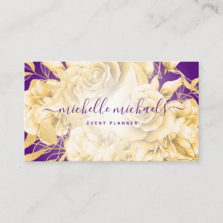 Carte De Visite Floral Gold Purple Script moderne