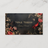 Carte De Visite Floral gothique noir et rouge (Devant)