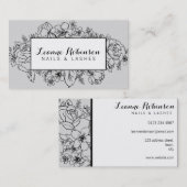 Carte de visite floral gris et noir (Devant / Derrière)