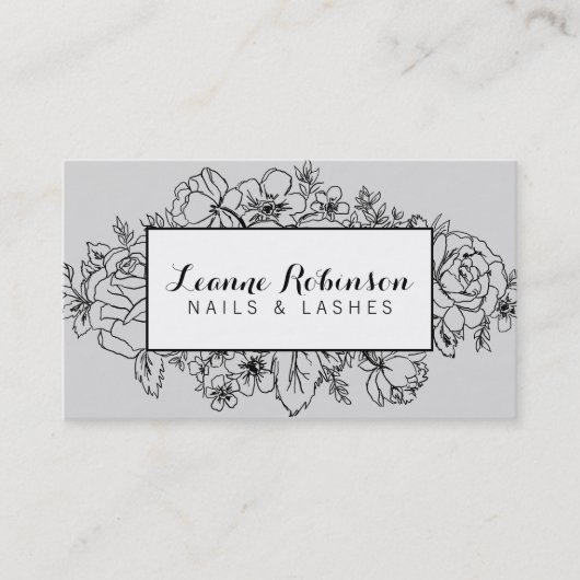 Carte de visite floral gris et noir (Devant)