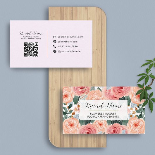 Carte De Visite Floral | Icônes professionnelles féminines Code QR