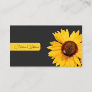 Carte De Visite Floral jaune tournesol abeille calligraphie gris f