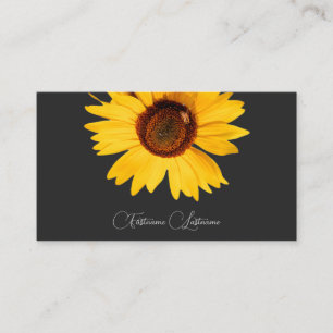 Carte De Visite Floral jaune tournesol abeille calligraphie gris f