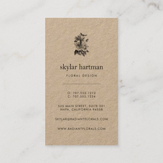 Carte De Visite Floral Kraft | vertical (Dos)