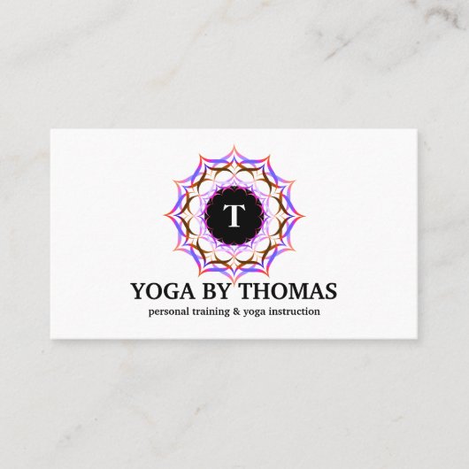 Carte De Visite Floral Mandala Logo Monogram Yoga Instructeur (Devant)