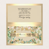 Carte De Visite Floral Mint Green Faux Gold Event Planner Beauté (Extérieur déplié)