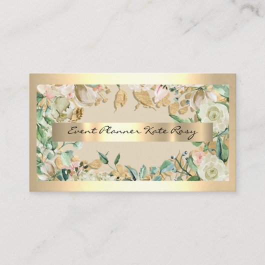 Carte De Visite Floral Mint Green Rose Gold Event Planner Beauté (Devant)