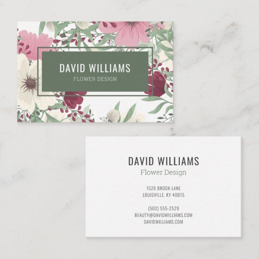 Carte de visite floral moderne (Devant / Derrière)