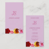Carte De Visite Floral Moderne Élégant Monogramme Vertical Rose Ch (Devant / Derrière)