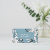 Carte De Visite Floral moderne Fleur sauvage Botanique Bleu Blanc (Debout devant)